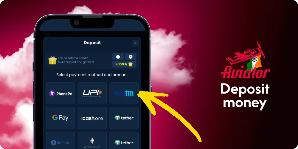 Make a deposit to play Aviator in India for real